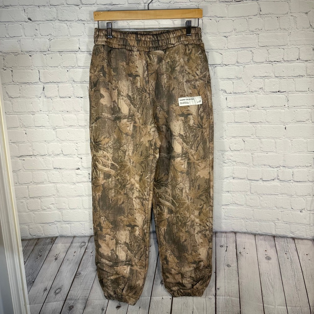 NEW Comfrt Mens Camo Fleece Sweatpants Forest Leaf Print Joggers Medium